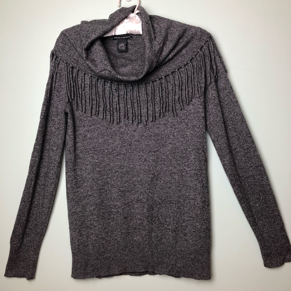 Chelsea & Theodore Cowl Neck Fringe Sweater. Size M